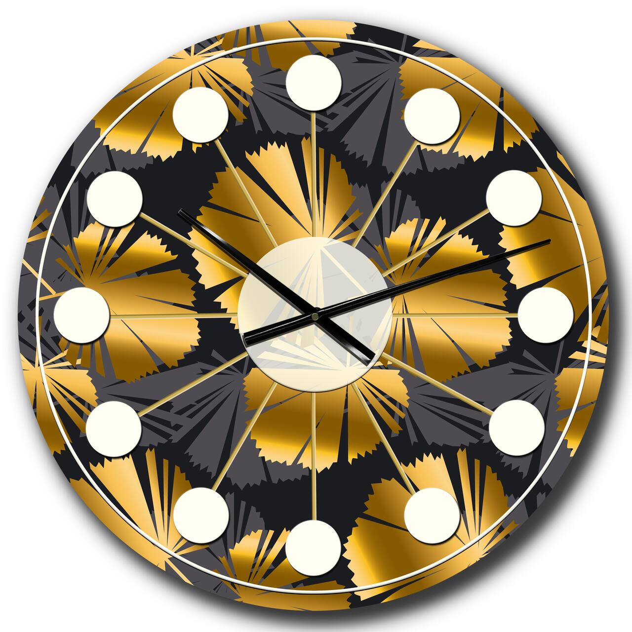 Designart 'Golden Palm Leaves Iii Mid-Century Modern Wall Clock